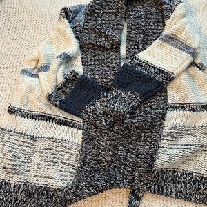 LOFT Blue and Cream Women's Cardigan